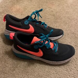 Nike Black and Coral Sneakers with Teal Laces
